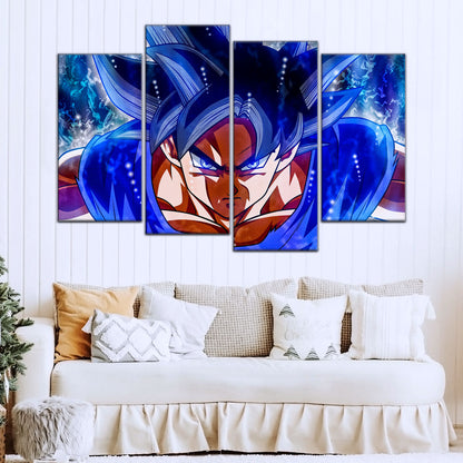 Dragon Ball Super Ultra Instinct Goku Canvas Wall Art - 5 Piece Split Panel DBZ Anime Poster - Ready to Hang Living Room Man Cave Decor - DR5089