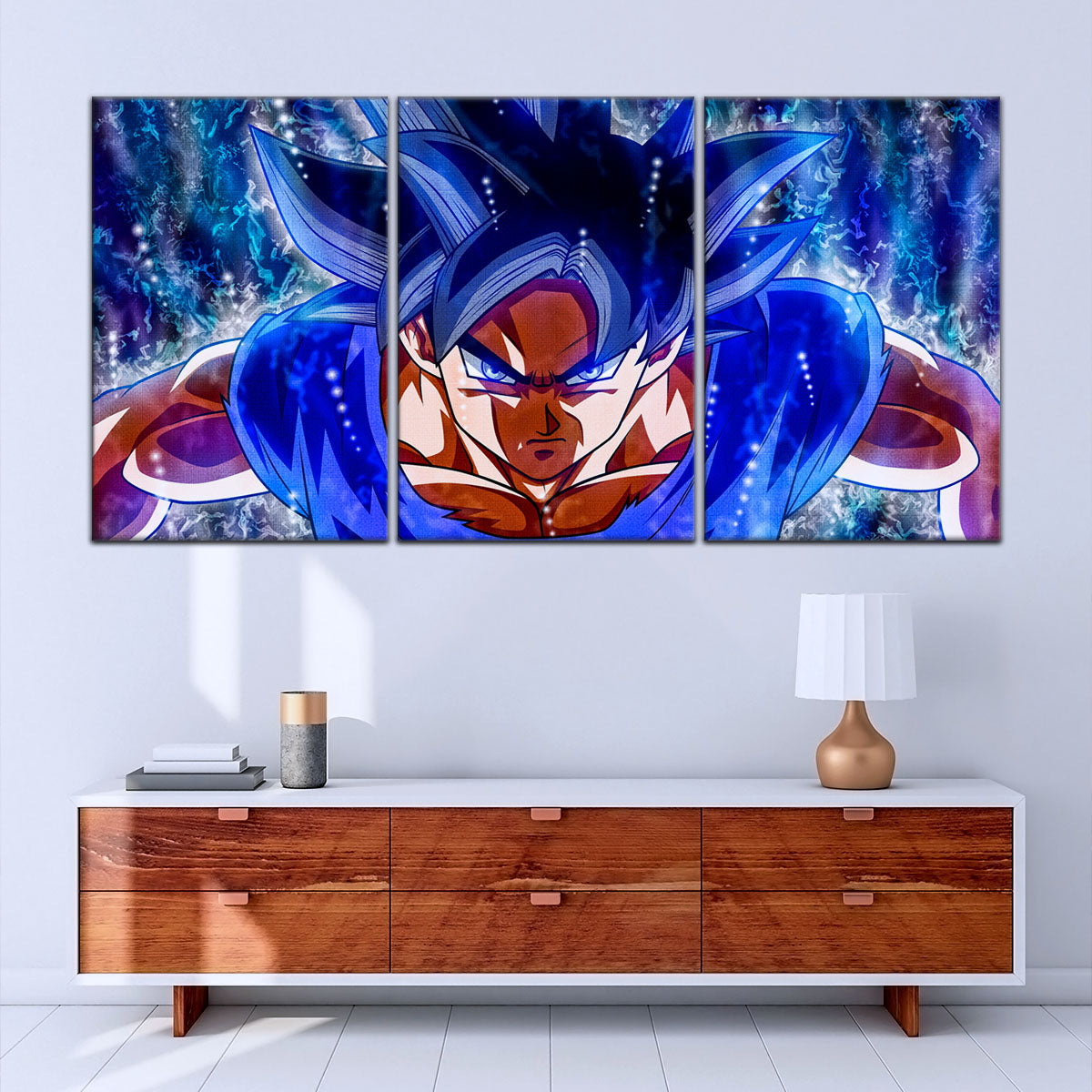 Dragon Ball Super Ultra Instinct Goku Canvas Wall Art - 5 Piece Split Panel DBZ Anime Poster - Ready to Hang Living Room Man Cave Decor - DR5089
