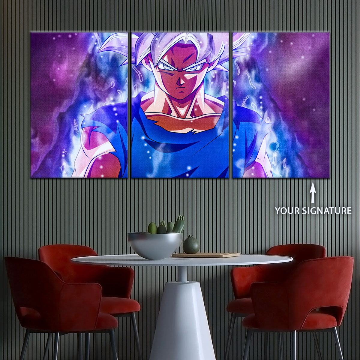 Dragon Ball Super Ultra Instinct Goku Canvas Wall Art - 5 Piece Split Panel DBZ Anime Poster - Ready to Hang Living Room Man Cave Decor - DR5090