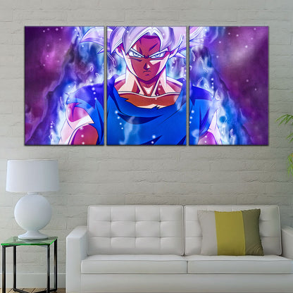Dragon Ball Super Ultra Instinct Goku Canvas Wall Art - 5 Piece Split Panel DBZ Anime Poster - Ready to Hang Living Room Man Cave Decor - DR5090