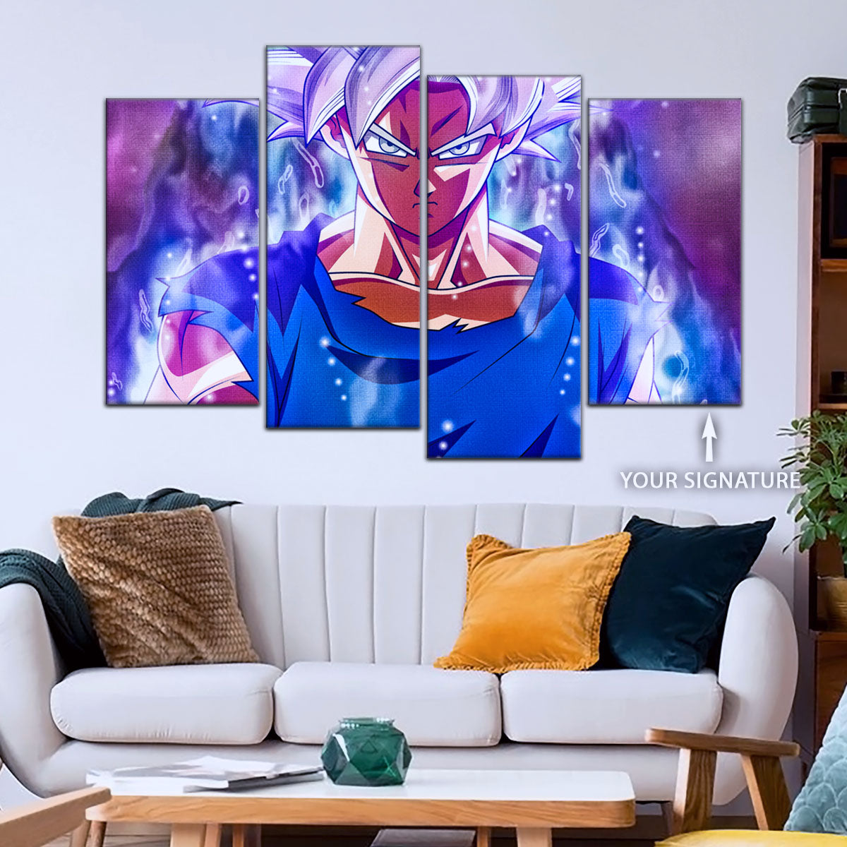 Dragon Ball Super Ultra Instinct Goku Canvas Wall Art - 5 Piece Split Panel DBZ Anime Poster - Ready to Hang Living Room Man Cave Decor - DR5090