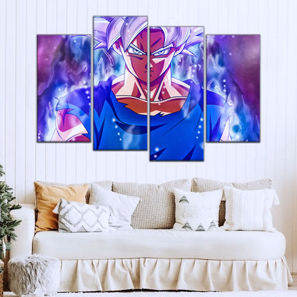 Dragon Ball Super Ultra Instinct Goku Canvas Wall Art - 5 Piece Split Panel DBZ Anime Poster - Ready to Hang Living Room Man Cave Decor - DR5090