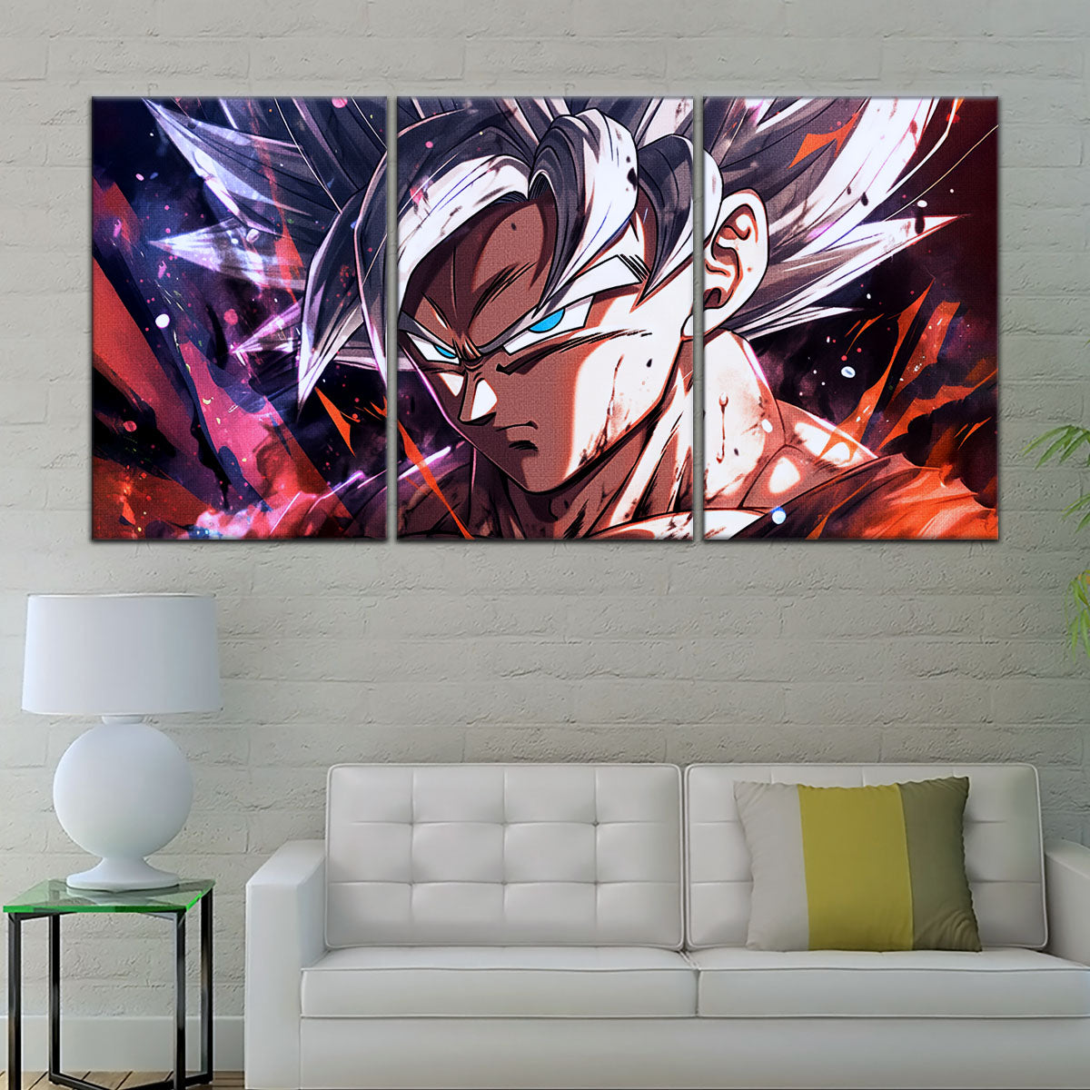 Dragon Ball Super Ultra Instinct Goku Canvas Wall Art - 5 Piece Split Panel DBZ Anime Poster - Ready to Hang Living Room Man Cave Decor - DR5091