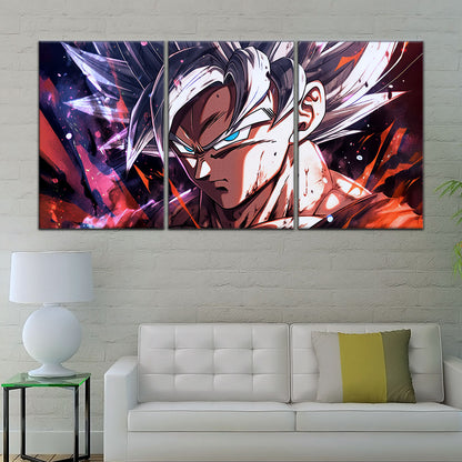 Dragon Ball Super Ultra Instinct Goku Canvas Wall Art - 5 Piece Split Panel DBZ Anime Poster - Ready to Hang Living Room Man Cave Decor - DR5091