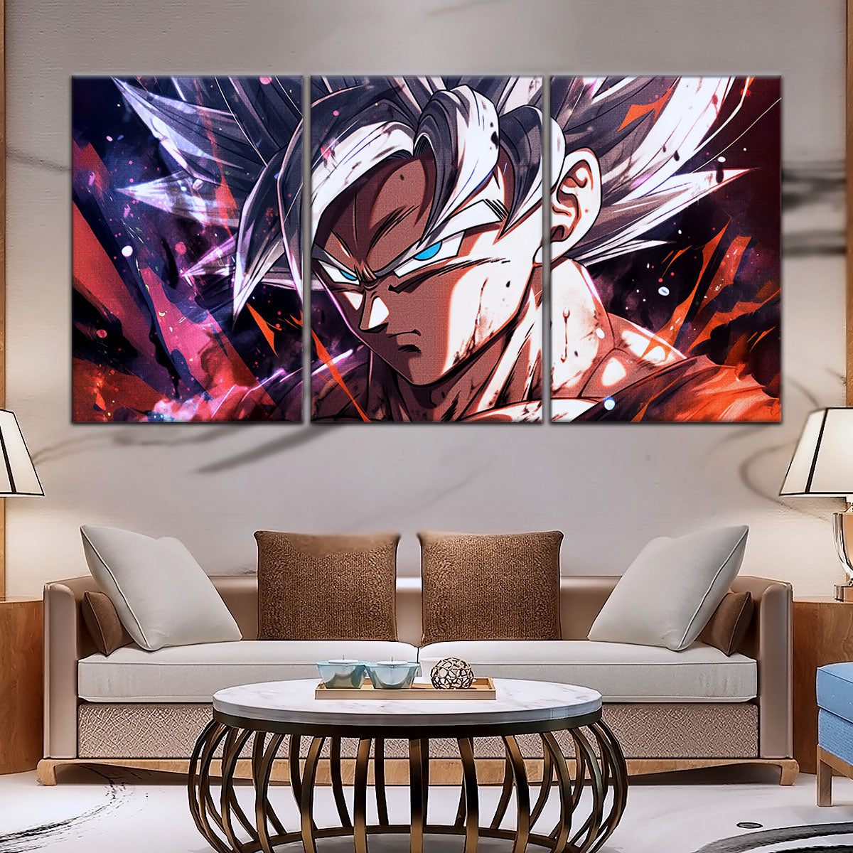 Dragon Ball Super Ultra Instinct Goku Canvas Wall Art - 5 Piece Split Panel DBZ Anime Poster - Ready to Hang Living Room Man Cave Decor - DR5091