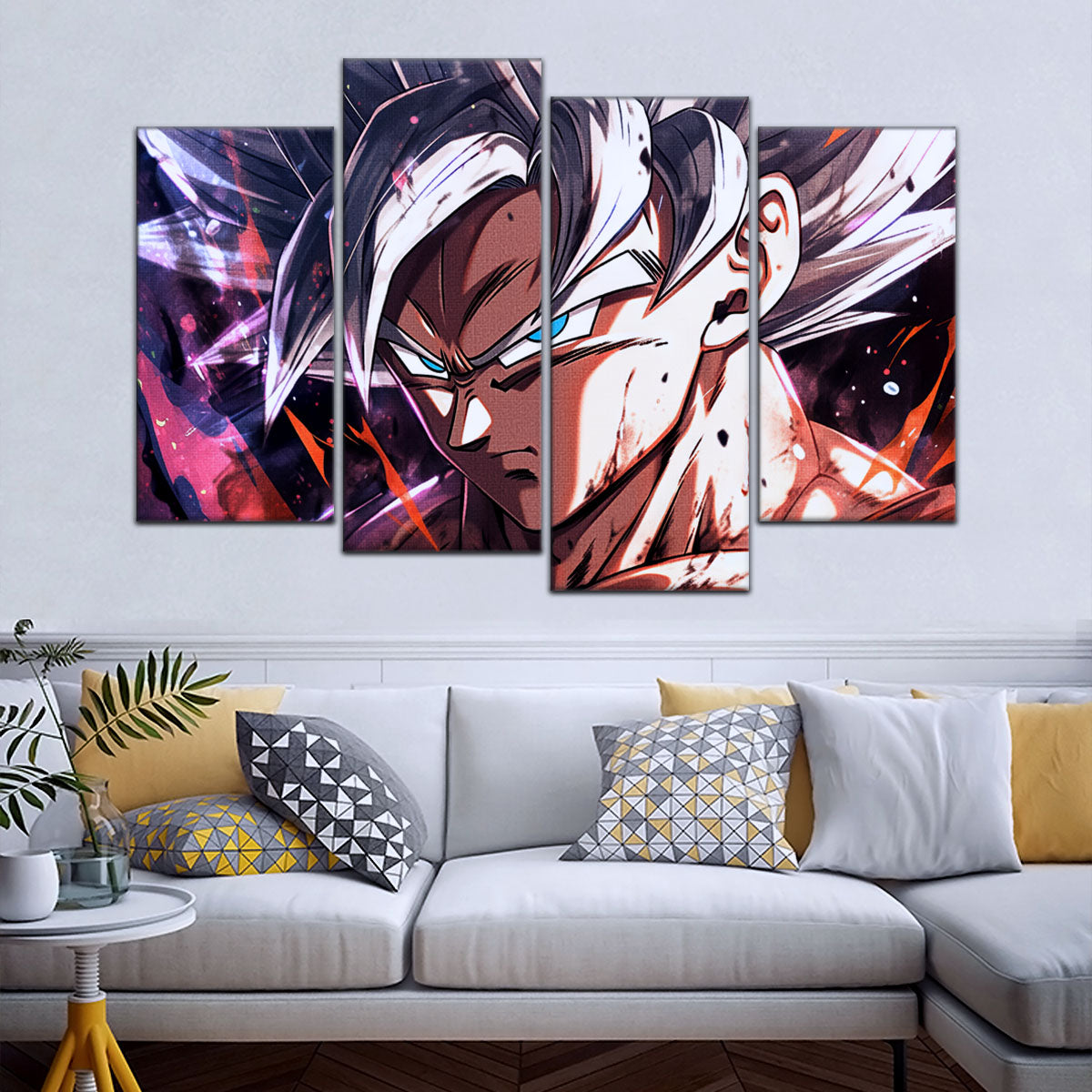 Dragon Ball Super Ultra Instinct Goku Canvas Wall Art - 5 Piece Split Panel DBZ Anime Poster - Ready to Hang Living Room Man Cave Decor - DR5091