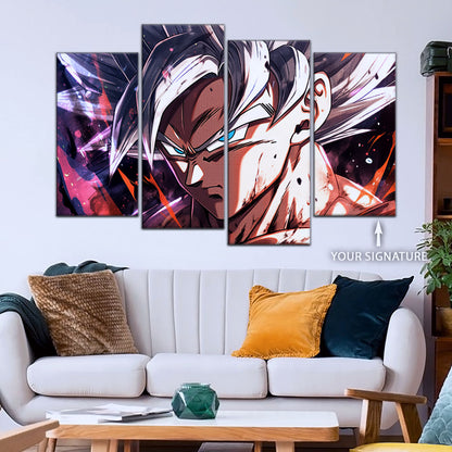 Dragon Ball Super Ultra Instinct Goku Canvas Wall Art - 5 Piece Split Panel DBZ Anime Poster - Ready to Hang Living Room Man Cave Decor - DR5091