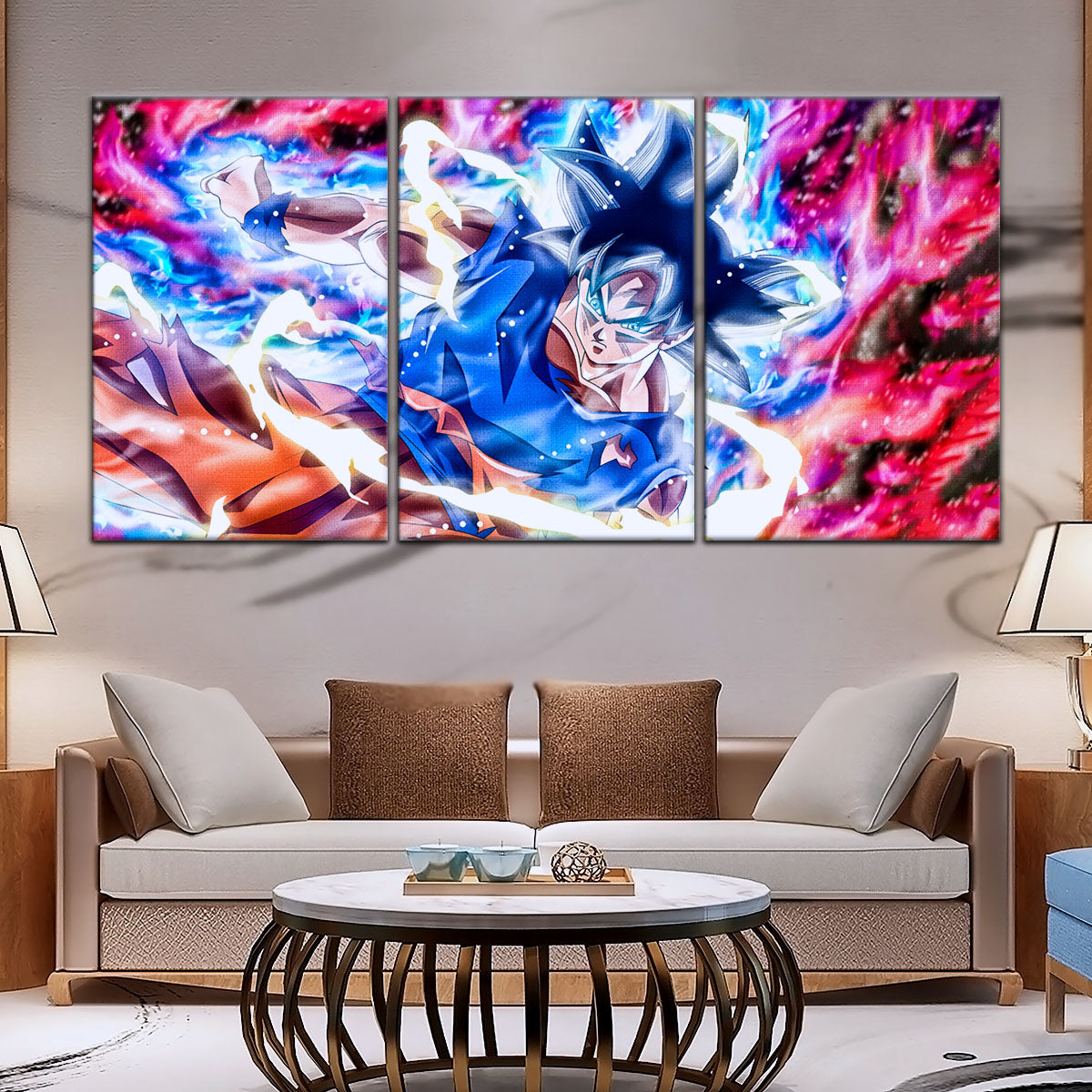 Dragon Ball Super Ultra Instinct Goku Canvas Wall Art - 5 Piece Split Panel DBZ Anime Poster - Ready to Hang Living Room Man Cave Decor - DR5092