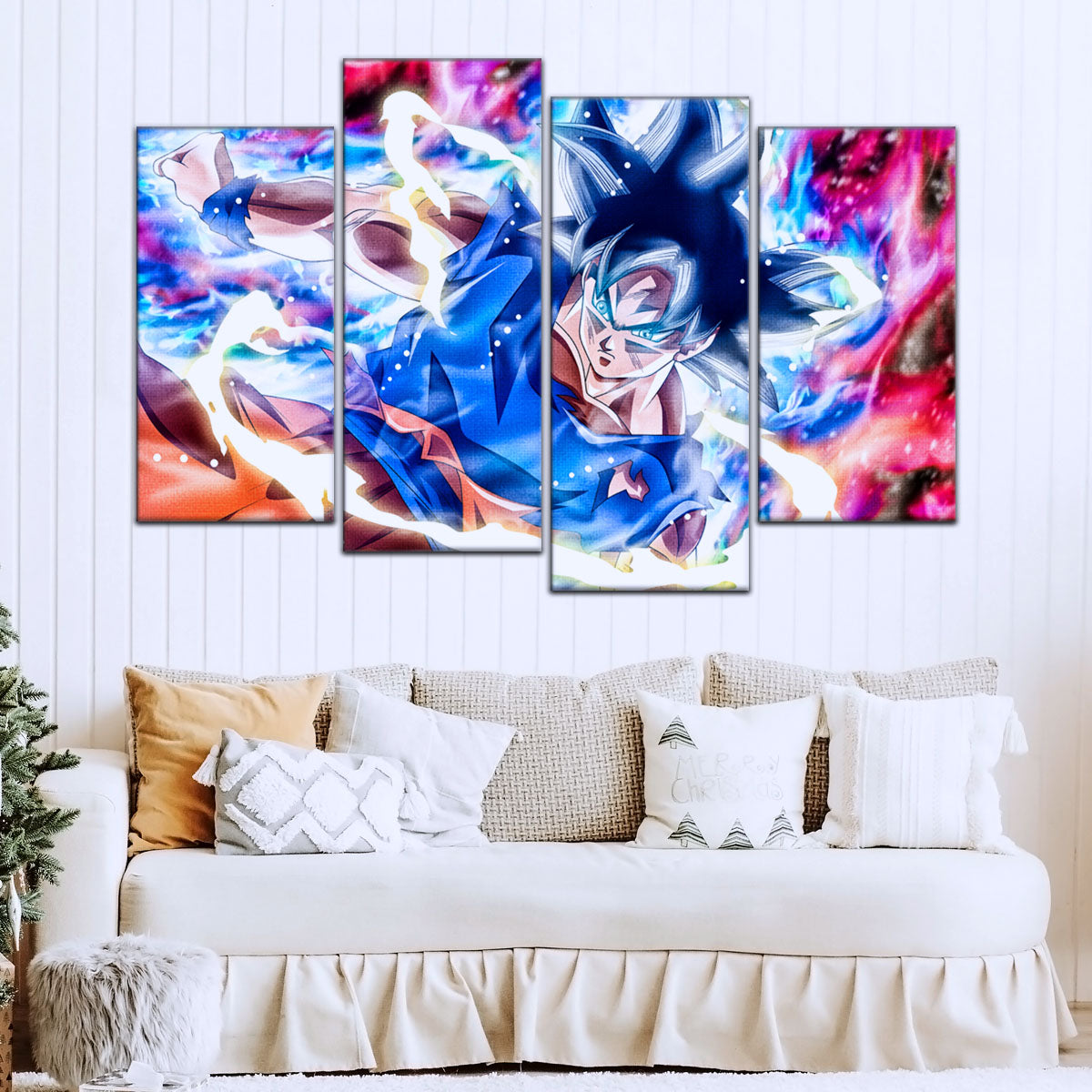 Dragon Ball Super Ultra Instinct Goku Canvas Wall Art - 5 Piece Split Panel DBZ Anime Poster - Ready to Hang Living Room Man Cave Decor - DR5092