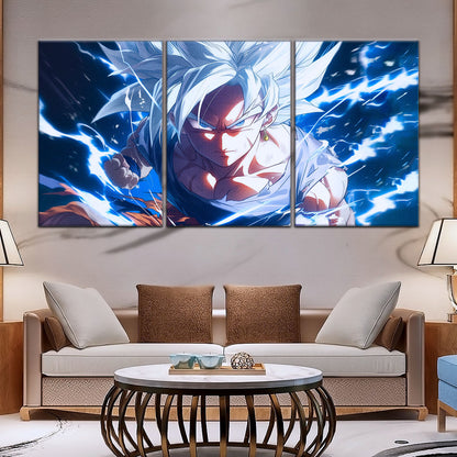 Dragon Ball Super Ultra Instinct Goku Canvas Wall Art - 5 Piece Split Panel DBZ Anime Poster - Ready to Hang Living Room Man Cave Decor - DR5094