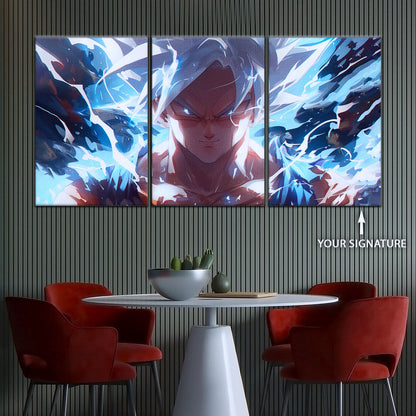 Dragon Ball Super Ultra Instinct Goku Canvas Wall Art - 5 Piece Split Panel DBZ Anime Poster - Ready to Hang Living Room Man Cave Decor - DR5095
