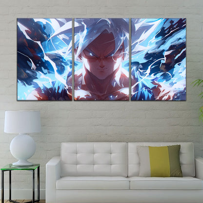 Dragon Ball Super Ultra Instinct Goku Canvas Wall Art - 5 Piece Split Panel DBZ Anime Poster - Ready to Hang Living Room Man Cave Decor - DR5095