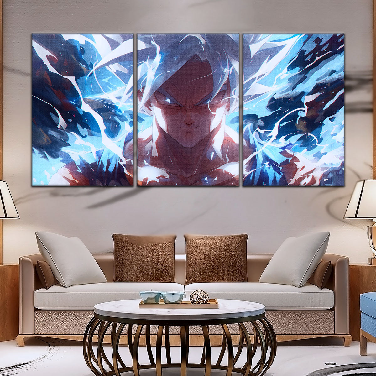 Dragon Ball Super Ultra Instinct Goku Canvas Wall Art - 5 Piece Split Panel DBZ Anime Poster - Ready to Hang Living Room Man Cave Decor - DR5095