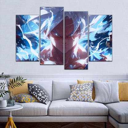Dragon Ball Super Ultra Instinct Goku Canvas Wall Art - 5 Piece Split Panel DBZ Anime Poster - Ready to Hang Living Room Man Cave Decor - DR5095