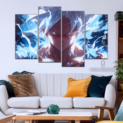 Dragon Ball Super Ultra Instinct Goku Canvas Wall Art - 5 Piece Split Panel DBZ Anime Poster - Ready to Hang Living Room Man Cave Decor - DR5095