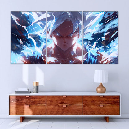 Dragon Ball Super Ultra Instinct Goku Canvas Wall Art - 5 Piece Split Panel DBZ Anime Poster - Ready to Hang Living Room Man Cave Decor - DR5095
