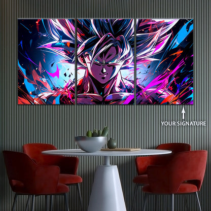 Dragon Ball Super Ultra Instinct Goku Canvas Wall Art - 5 Piece Split Panel DBZ Anime Poster - Ready to Hang Living Room Man Cave Decor - DR5096
