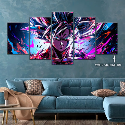 Dragon Ball Super Ultra Instinct Goku Canvas Wall Art - 5 Piece Split Panel DBZ Anime Poster - Ready to Hang Living Room Man Cave Decor - DR5096