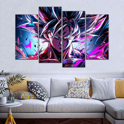 Dragon Ball Super Ultra Instinct Goku Canvas Wall Art - 5 Piece Split Panel DBZ Anime Poster - Ready to Hang Living Room Man Cave Decor - DR5096