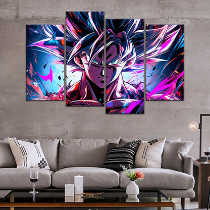 Dragon Ball Super Ultra Instinct Goku Canvas Wall Art - 5 Piece Split Panel DBZ Anime Poster - Ready to Hang Living Room Man Cave Decor - DR5096