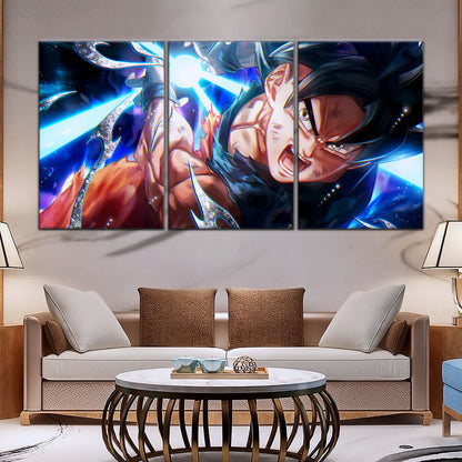 Dragon Ball Super Ultra Instinct Goku Canvas Wall Art - 5 Piece Split Panel DBZ Anime Poster - Ready to Hang Living Room Man Cave Decor - DR5097