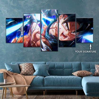 Dragon Ball Super Ultra Instinct Goku Canvas Wall Art - 5 Piece Split Panel DBZ Anime Poster - Ready to Hang Living Room Man Cave Decor - DR5097