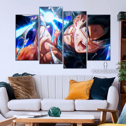 Dragon Ball Super Ultra Instinct Goku Canvas Wall Art - 5 Piece Split Panel DBZ Anime Poster - Ready to Hang Living Room Man Cave Decor - DR5097