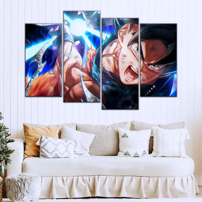 Dragon Ball Super Ultra Instinct Goku Canvas Wall Art - 5 Piece Split Panel DBZ Anime Poster - Ready to Hang Living Room Man Cave Decor - DR5097