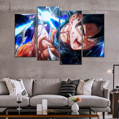 Dragon Ball Super Ultra Instinct Goku Canvas Wall Art - 5 Piece Split Panel DBZ Anime Poster - Ready to Hang Living Room Man Cave Decor - DR5097