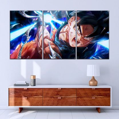 Dragon Ball Super Ultra Instinct Goku Canvas Wall Art - 5 Piece Split Panel DBZ Anime Poster - Ready to Hang Living Room Man Cave Decor - DR5097