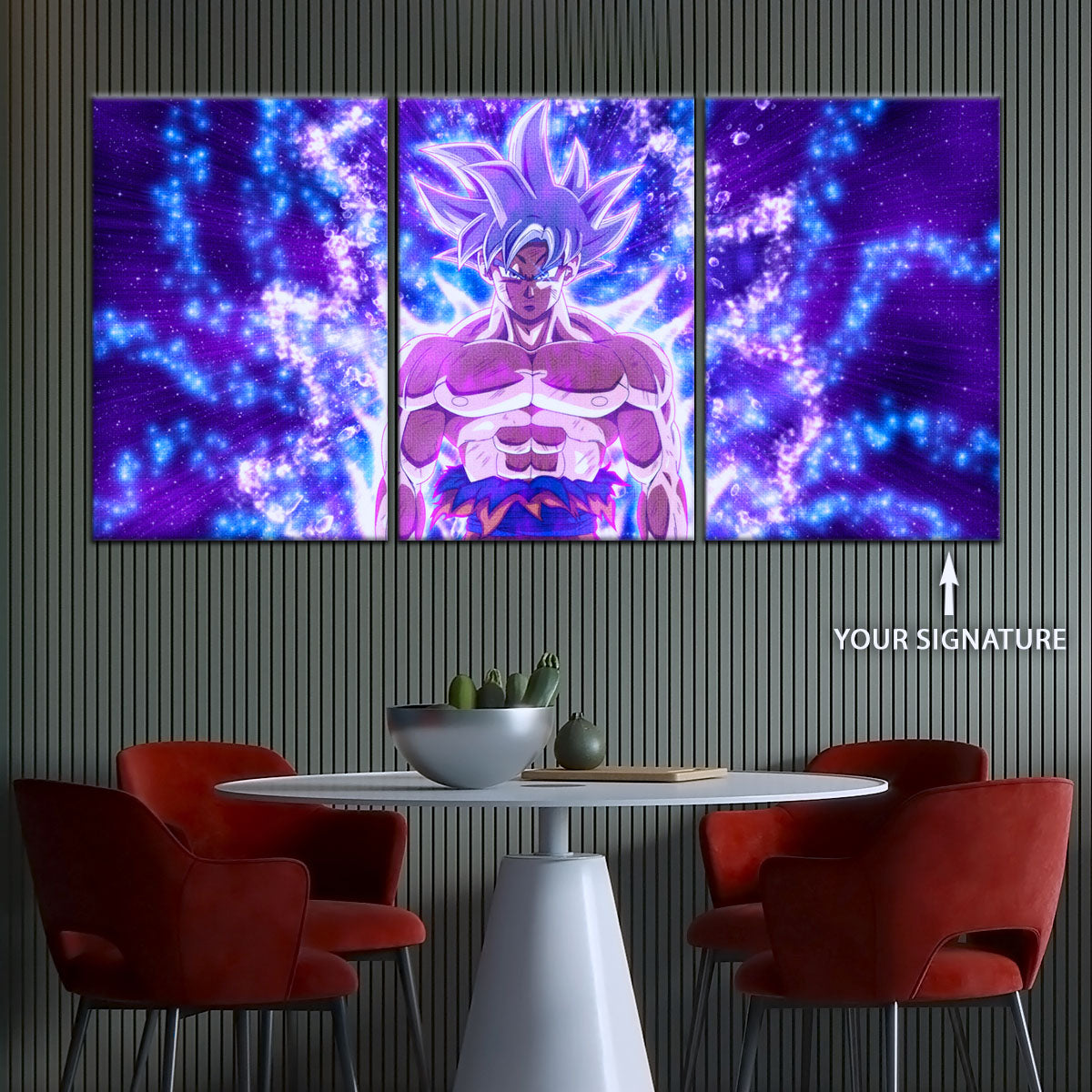 Dragon Ball Super Ultra Instinct Goku Canvas Wall Art - 5 Piece Split Panel DBZ Anime Poster - Ready to Hang Living Room Man Cave Decor - DR5098