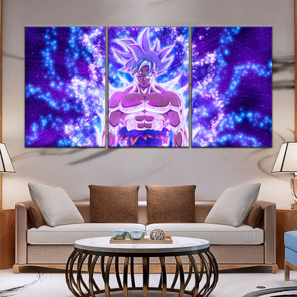 Dragon Ball Super Ultra Instinct Goku Canvas Wall Art - 5 Piece Split Panel DBZ Anime Poster - Ready to Hang Living Room Man Cave Decor - DR5098