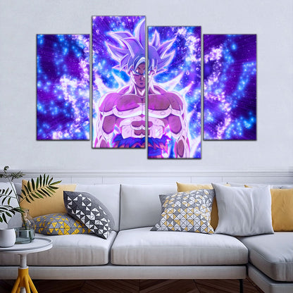 Dragon Ball Super Ultra Instinct Goku Canvas Wall Art - 5 Piece Split Panel DBZ Anime Poster - Ready to Hang Living Room Man Cave Decor - DR5098