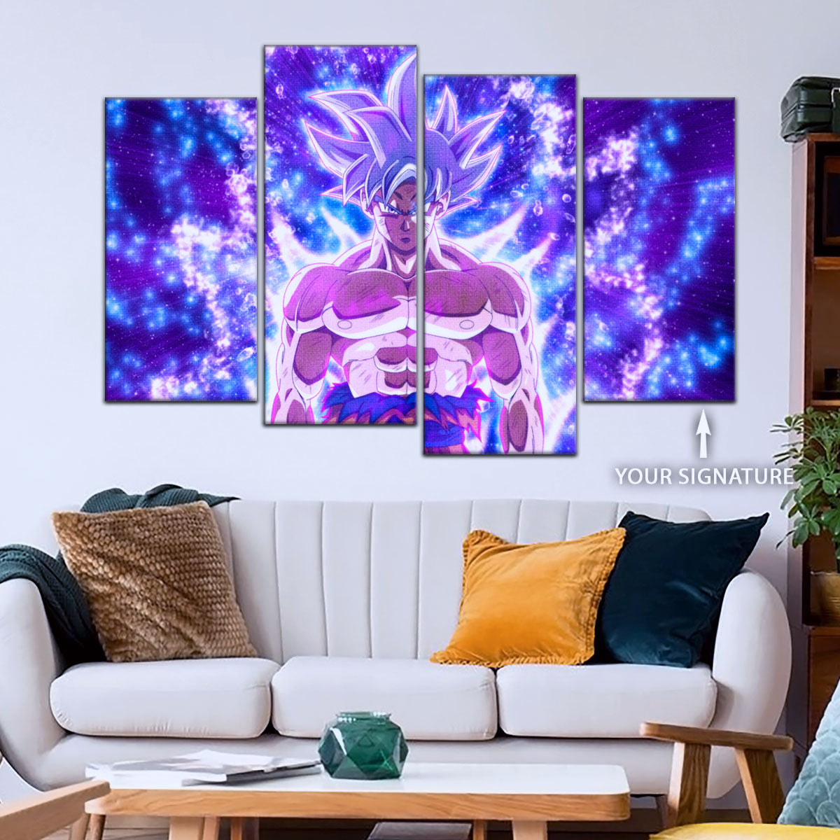 Dragon Ball Super Ultra Instinct Goku Canvas Wall Art - 5 Piece Split Panel DBZ Anime Poster - Ready to Hang Living Room Man Cave Decor - DR5098