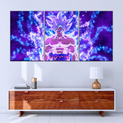 Dragon Ball Super Ultra Instinct Goku Canvas Wall Art - 5 Piece Split Panel DBZ Anime Poster - Ready to Hang Living Room Man Cave Decor - DR5098
