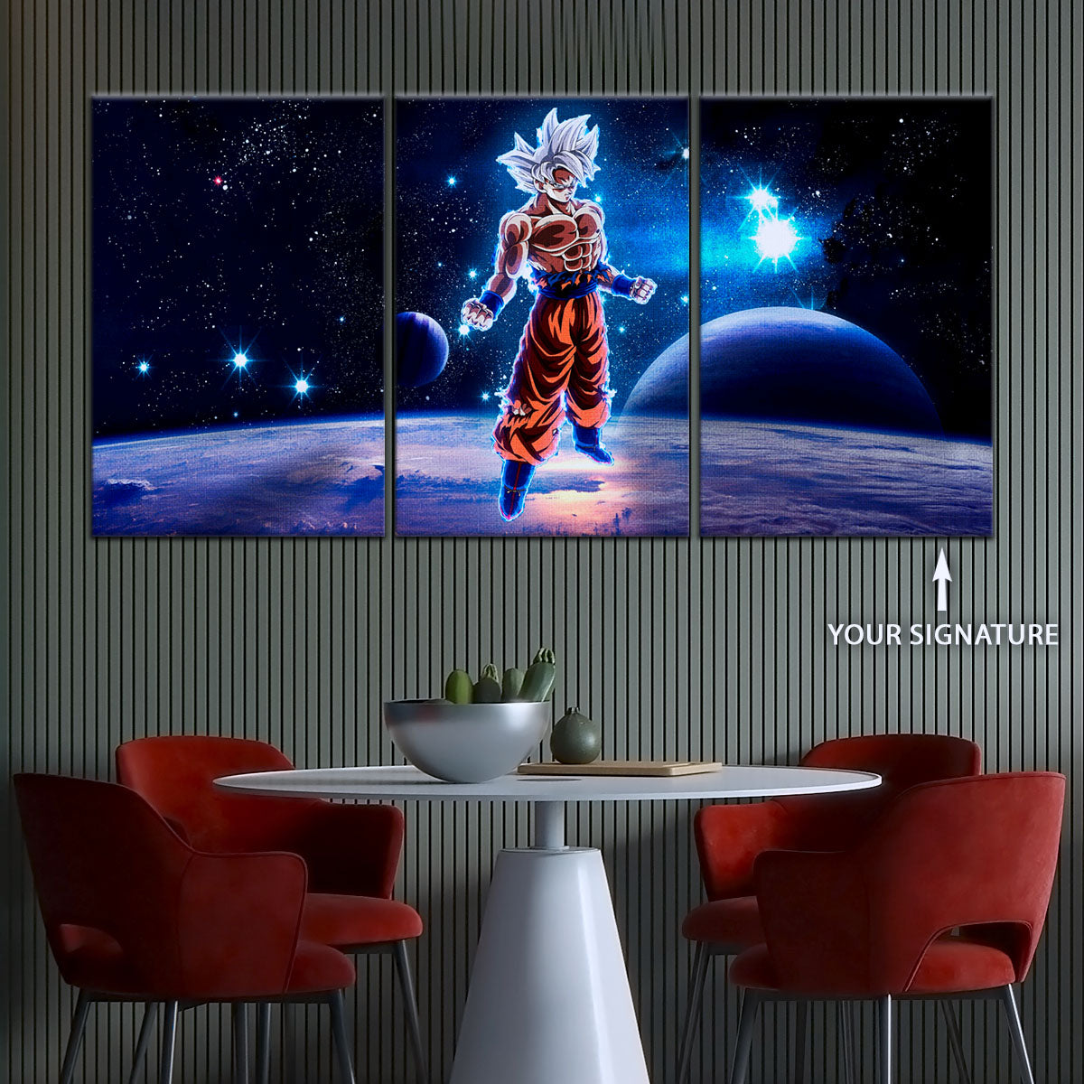 Dragon Ball Super Ultra Instinct Goku Canvas Wall Art - 5 Piece Split Panel DBZ Anime Poster - Ready to Hang Living Room Man Cave Decor - DR5099
