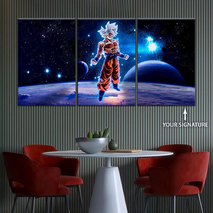 Dragon Ball Super Ultra Instinct Goku Canvas Wall Art - 5 Piece Split Panel DBZ Anime Poster - Ready to Hang Living Room Man Cave Decor - DR5099