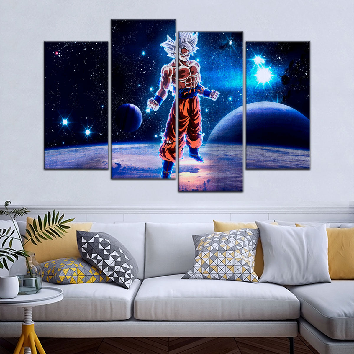 Dragon Ball Super Ultra Instinct Goku Canvas Wall Art - 5 Piece Split Panel DBZ Anime Poster - Ready to Hang Living Room Man Cave Decor - DR5099