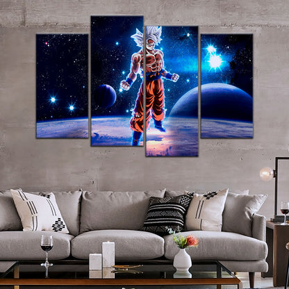 Dragon Ball Super Ultra Instinct Goku Canvas Wall Art - 5 Piece Split Panel DBZ Anime Poster - Ready to Hang Living Room Man Cave Decor - DR5099