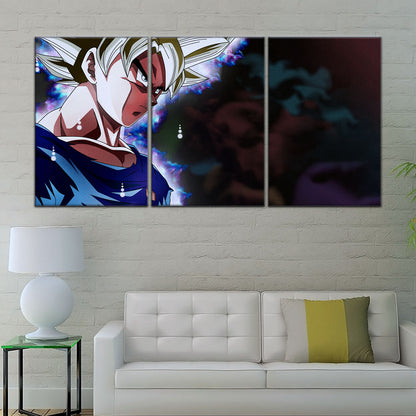 Dragon Ball Super Ultra Instinct Goku Canvas Wall Art - 5 Piece Split Panel DBZ Anime Poster - Ready to Hang Living Room Man Cave Decor - DR5101