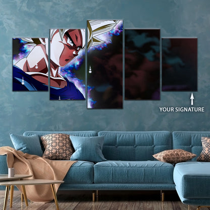 Dragon Ball Super Ultra Instinct Goku Canvas Wall Art - 5 Piece Split Panel DBZ Anime Poster - Ready to Hang Living Room Man Cave Decor - DR5101