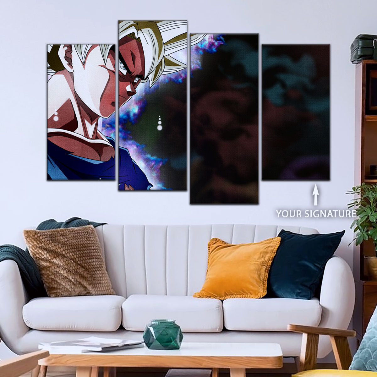 Dragon Ball Super Ultra Instinct Goku Canvas Wall Art - 5 Piece Split Panel DBZ Anime Poster - Ready to Hang Living Room Man Cave Decor - DR5101