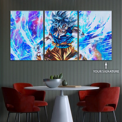 Dragon Ball Super Ultra Instinct Goku Canvas Wall Art - 5 Piece Split Panel DBZ Anime Poster - Ready to Hang Living Room Man Cave Decor - DR5114
