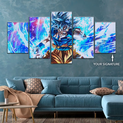 Dragon Ball Super Ultra Instinct Goku Canvas Wall Art - 5 Piece Split Panel DBZ Anime Poster - Ready to Hang Living Room Man Cave Decor - DR5114