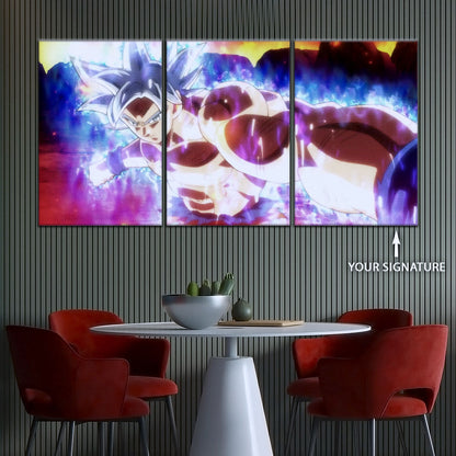 Dragon Ball Super Ultra Instinct Goku Canvas Wall Art - 5 Piece Split Panel DBZ Poster - Framed Ready to Hang Living Room Man Cave Decor - DR5100