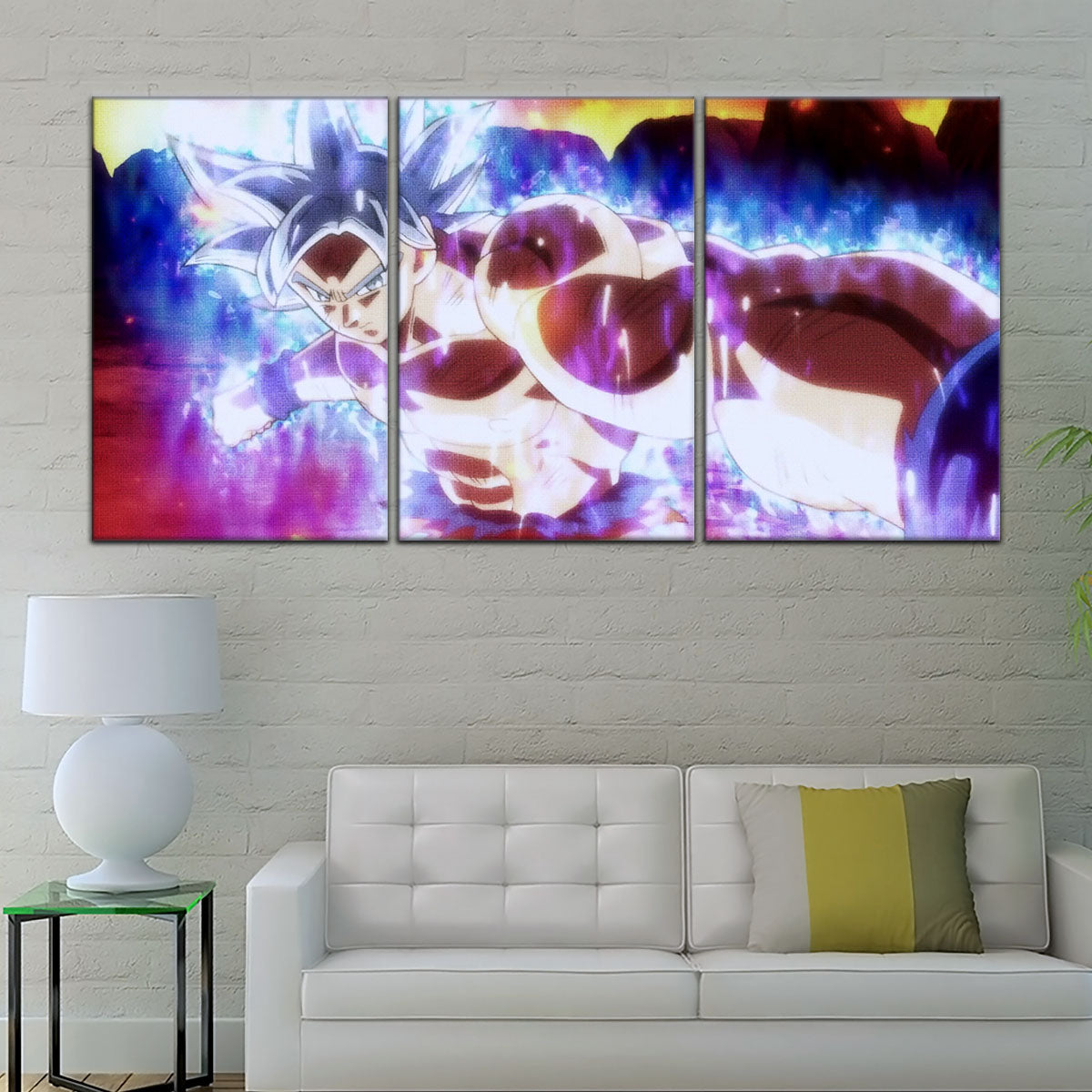 Dragon Ball Super Ultra Instinct Goku Canvas Wall Art - 5 Piece Split Panel DBZ Poster - Framed Ready to Hang Living Room Man Cave Decor - DR5100