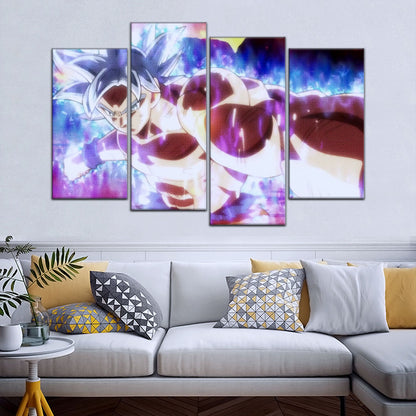 Dragon Ball Super Ultra Instinct Goku Canvas Wall Art - 5 Piece Split Panel DBZ Poster - Framed Ready to Hang Living Room Man Cave Decor - DR5100
