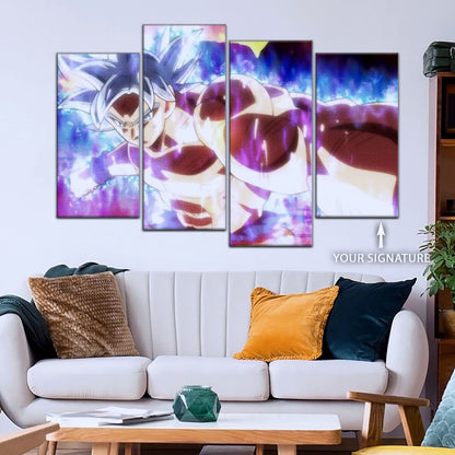 Dragon Ball Super Ultra Instinct Goku Canvas Wall Art - 5 Piece Split Panel DBZ Poster - Framed Ready to Hang Living Room Man Cave Decor - DR5100