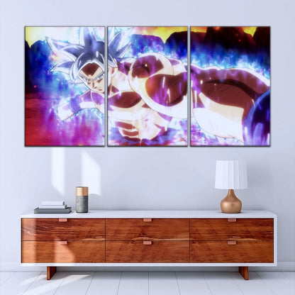 Dragon Ball Super Ultra Instinct Goku Canvas Wall Art - 5 Piece Split Panel DBZ Poster - Framed Ready to Hang Living Room Man Cave Decor - DR5100