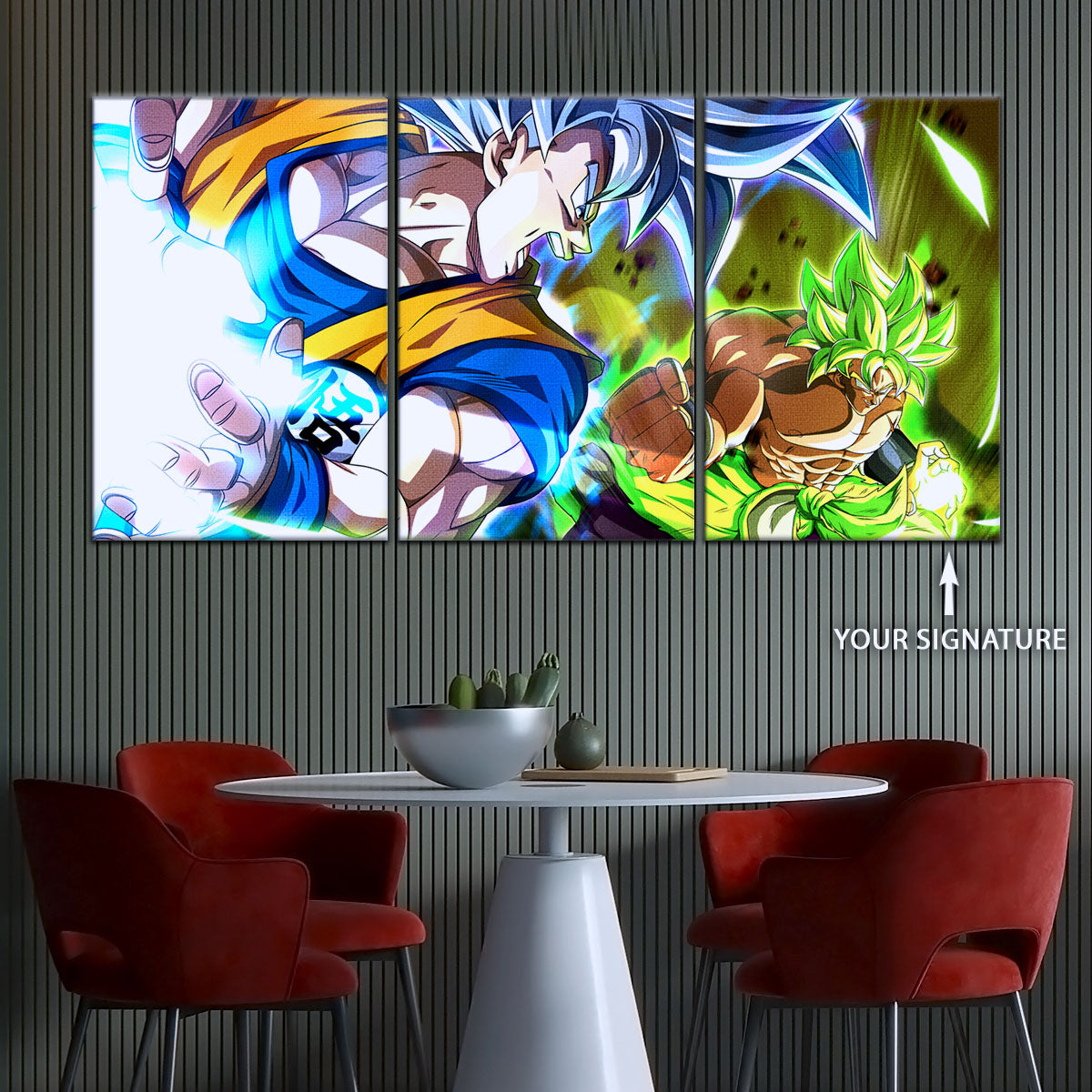Dragon Ball Super Ultra Instinct Goku vs Broly Canvas Wall Art - 5 Piece Split Panel DBZ Poster - Ready to Hang Living Room Man Cave Decor - DR5024